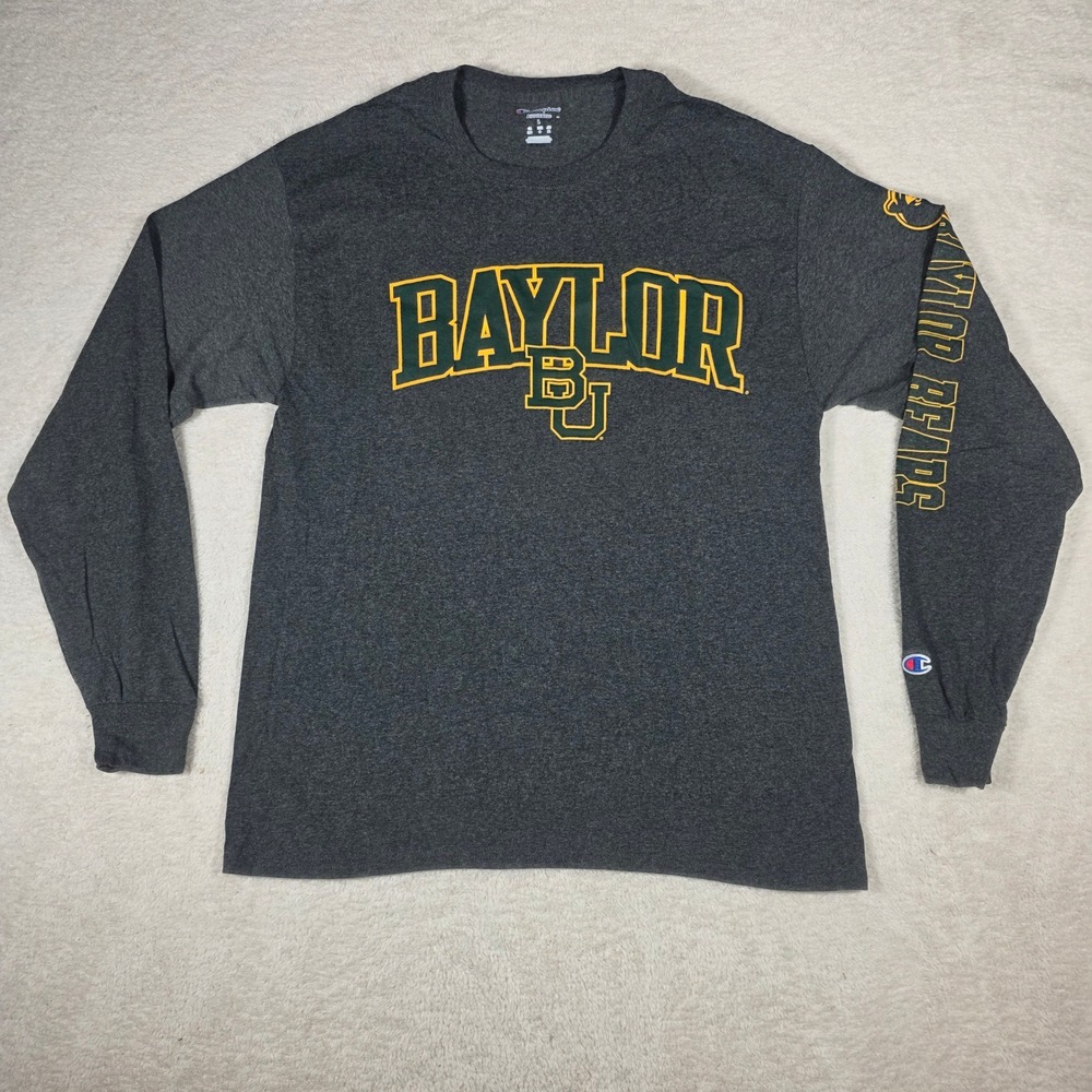 Champion Baylor University T Shirt Mens L Gray Excellent Long Sleeve NCAA Bears
